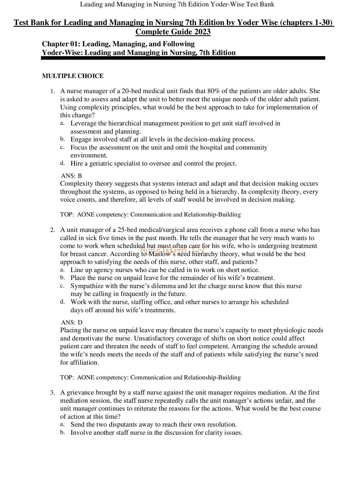 Preview image for Test Bank for Leading and Managing in Nursing 7th Edition by Yoder Wise (chapters 1-30) complete.